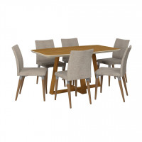Manhattan Comfort 2-10184511011453 Duffy 62.99 Modern Rectangle Dining Table and Charles Dining Chair in Cinnamon Off White and Grey - Set of 7
